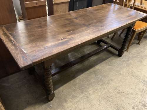 A 19th century oak bobbin leg refectory table, length 194cm,...