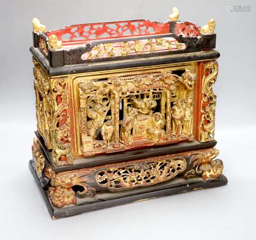 A 19th/20th century Chinese carved gilt lacquer offering box...