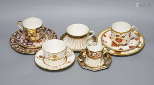 Five Wedgwood Imari pattern cups and saucers and two side pl...