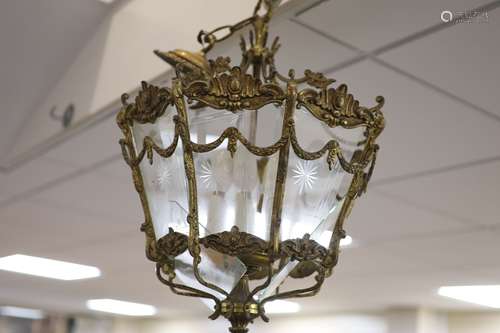 A Victorian gilt metal eight glass panelled hall lanternCOND...