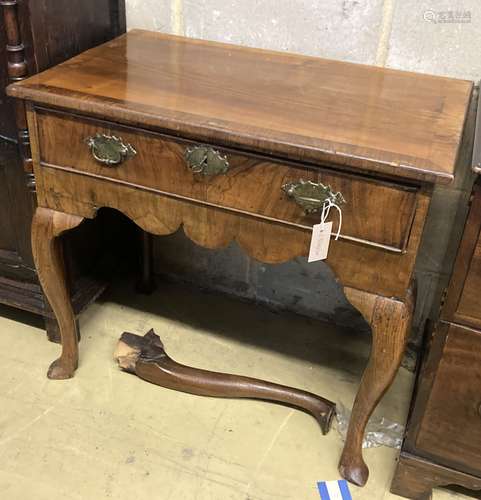 An early 18th century walnut lowboy, width 76cm depth 47cm h...