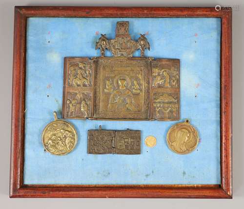 Two 19th Russian Orthodox church folding brass diptychs and ...