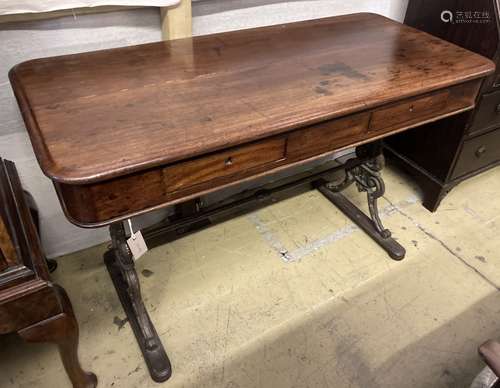 A Victorian mahogany side table with cast iron underframe, w...