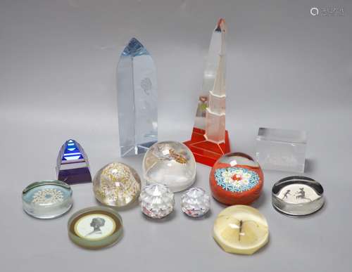 Fourteen various paperweights