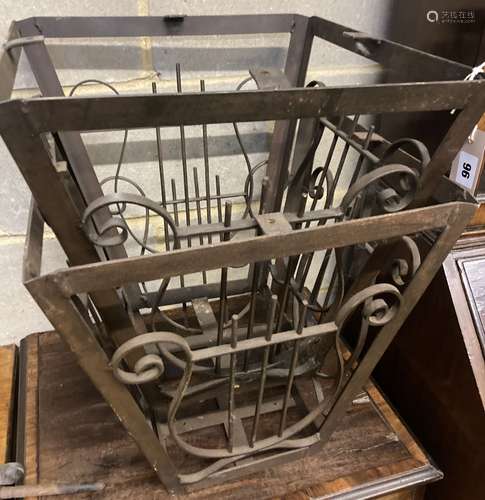 A pair of square wrought iron lyre baskets, width 39cm, heig...