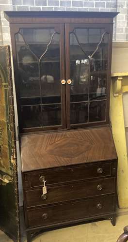 A 1920's mahogany bureau bookcase, width 92cm depth 44cm hei...