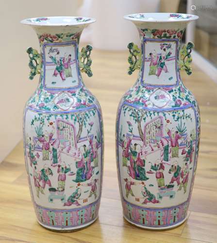 A pair of late 19th century Chinese large famille rose vases...