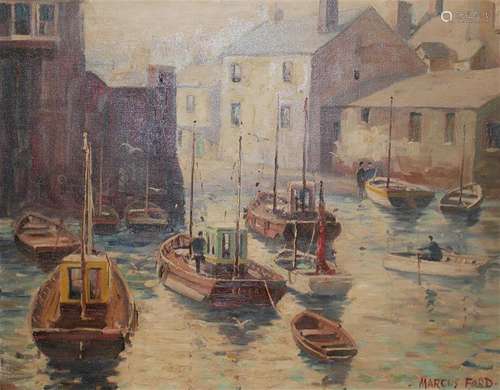 Marcus Ford (1914-1989), oil on canvas, Fishing boats in har...