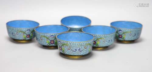 A set of six 19th century Chinese cloisonne bowls, diameter ...