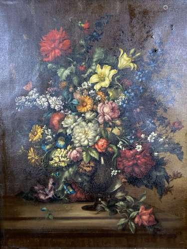 English School c.1900, oil on canvas, Still life of flowers ...