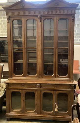 A Victorian oak library bookcase, length 160cm, depth 54cm, ...