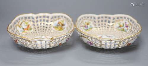 A pair of fine Continental pierced baskets, the panels paint...