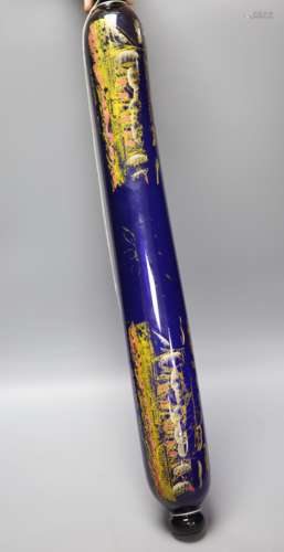 A Victorian painted glass rolling pin, length 71cmCONDITION:...