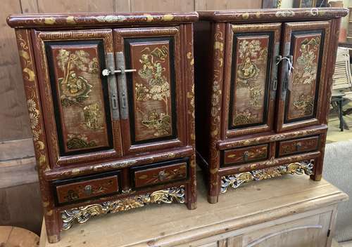 A pair of Chinese scarlet lacquer cabinets, width 54cm, dept...