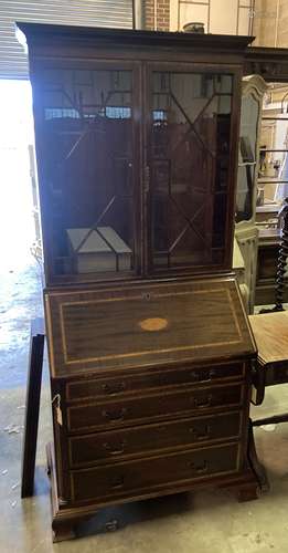 An inlaid mahogany bureau bookcase, width 95cm, depth 54cm, ...