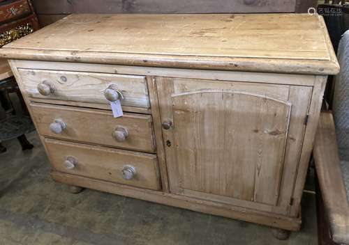 A Victorian pine low dresser, width 120cm, depth 50cm, heigh...