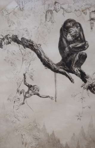 Leonard Robert Brightwell (1889-1983), etching, 'No Monkeyin...