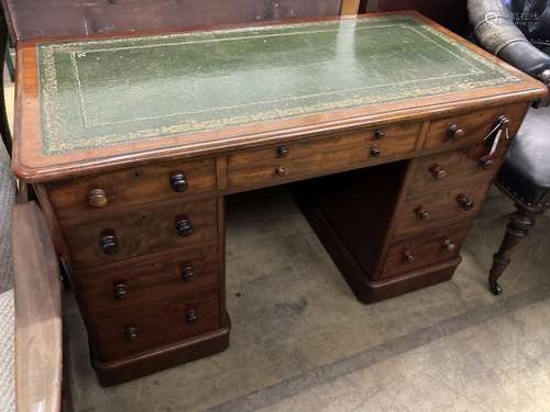 A Victorian mahogany kneehole desk, length 122cm, depth 60cm...