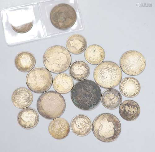 A group of George IV to Victoria silver coins and an 1876H h...