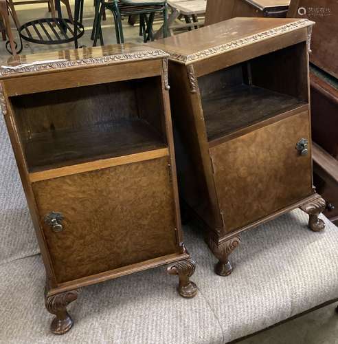 A pair of Queen Anne revival walnut bedside cabinets, width ...