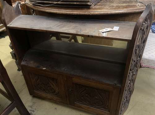 A Victorian carved oak wall cabinet, width 90cm, depth 23cm,...