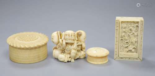 A 19th century Cantonese export carved ivory whist box, with...