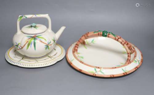 A Wedgwood Aesthetic period bamboo sprig teapot and stand an...