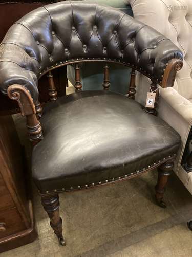 A Victorian mahogany tub framed library chair, width 70cm, d...