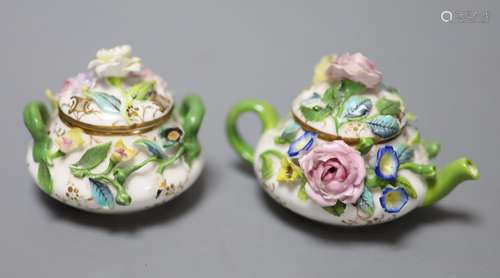 A mid 19th century Minton or Bevington miniature teapot and ...