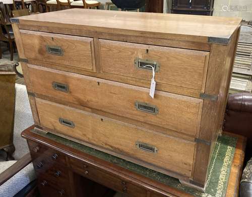 A teak campaign chest, section length 102cm, depth 48cm, hei...