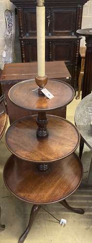 A George III mahogany three tier dumb waiter, converted to a...