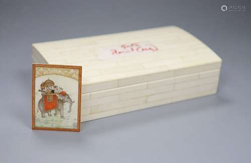 An Indian miniature on ivory and a bone overlaid box