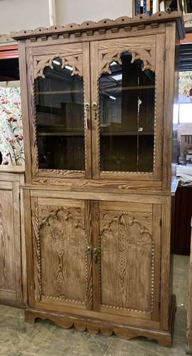 A 19th century Continental pine glazed cabinet, width 112cm,...