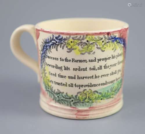 A Staffordshire 'Success to Farmer' mug, c.1840, height 10cm...