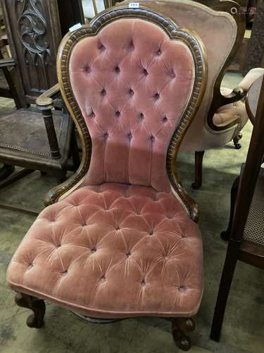 A Victorian walnut button back nursing chair, width 60cm, de...