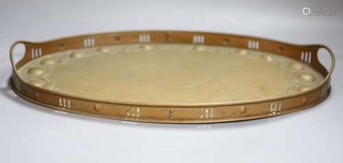 A Newlyn embossed copper oval two handled tray, length 47.5c...