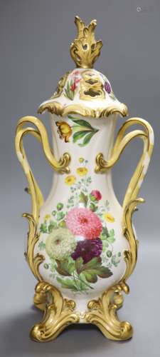 A Victorian porcelain floral painted vase and cover (a.f.), ...