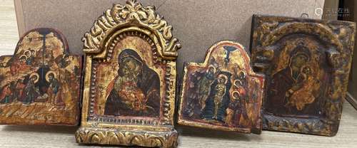 A tempera on wood triptych icon, height overall 25cm and a s...