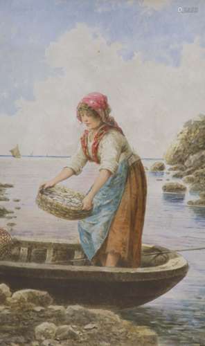 D. Lari (Italian, 19th century), Young fisherwoman with her ...