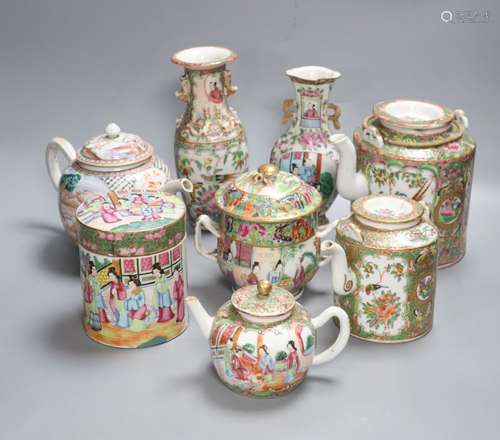 A group of Chinese famille rose tea wares and vases, 18th/19...