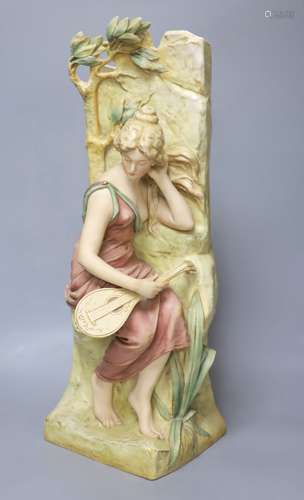 A large Royal Dux figural vase of female lute player, height...