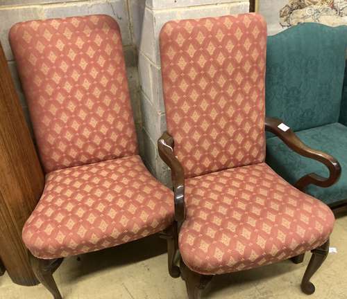 A pair of George I style upholstered mahogany dining chairs ...