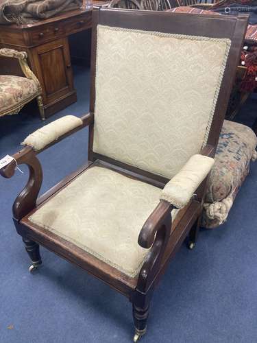 A William IV mahogany open armchair, width 71cm, depth 65cm,...