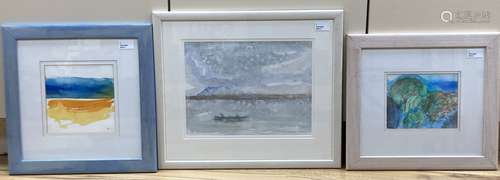 Ann Brunskill (1923-2018), three watercolours, misty loch sc...