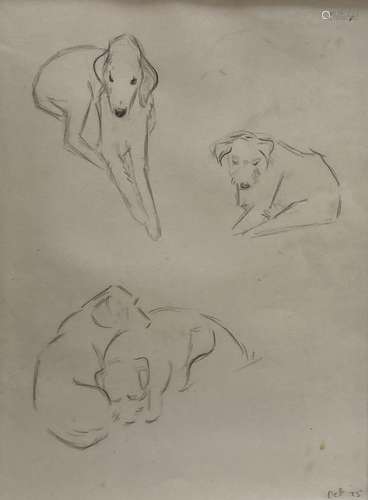 Helen Monro Turner (1901-1997), pencil on paper, Dog studies...