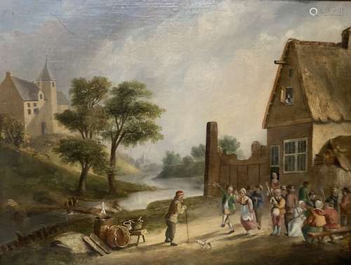 Van Heyde, oil on canvas, 17th century figures celebrating b...