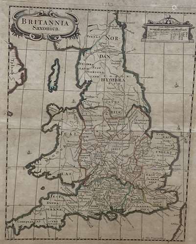 Robert Morden, a coloured engraved map Britannia Saxonica c....