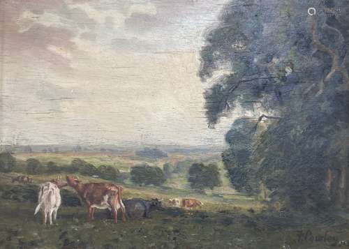 Frank Cowley (Exh.1909-1914), oil on board, Cattle in a land...