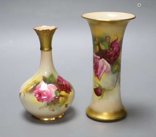 A Royal Worcester trumpet vase, shape G923 painted with rose...