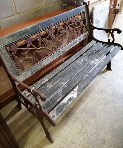 A Victorian style cast metal slatted garden bench, length 12...